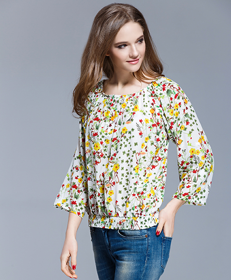 Tops - Floral printed silk crepe de chine top